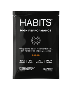  HABITS PROTEÍNA VEGANA SOBRE INDIVIDUAL SABOR CACAOA HIGH PERFORMANCE 39.5 GR 