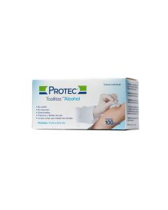 TOALLITAS CON ALCOHOL PROTEC 3X6.5 CM 100 PZAS