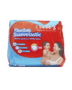 PAÑALES KLEEN BEBE SUAVELASTIC MEDIANO 14 PZAS