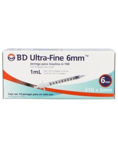 JERINGA PARA INSULINA BD ULTRA-FINE 1 ML 31GX6MM 10 PZAS